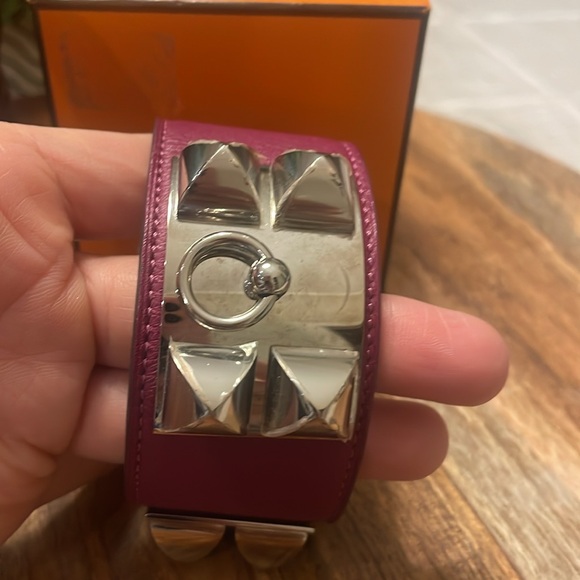 Hermes Purple CDC Bracelet Collier De Chien Swift Leather Palladium Hardware S - Picture 5 of 11